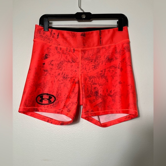 Under Armour Bike Shorts Sz Large‎ Orange Workout Athletic Pull On - Picture 1 of 8